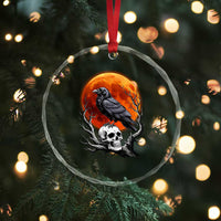 Gothic Raven on Skull Blood Moon Crystal Glass Ornament Spooky Halloween Macabre Dark Art Graphic