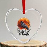 Gothic Raven on Skull Blood Moon Heart Crystal Glass Ornament Spooky Halloween Macabre Dark Art Graphic
