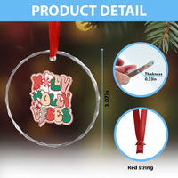 Groovy Christmas Crystal Glass Ornament Holly Jolly Vibes TS02