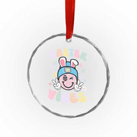 Groovy Easter Vibes Crystal Glass Ornament Retro Bunny Smile Eggs - Wonder Print Shop