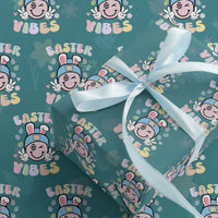 Groovy Easter Vibes Wrapping Paper Roll Retro Bunny Smile Eggs
