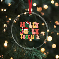 Groovy Holly Jolly Teacher Christmas Retro Xmas Crystal Glass Ornament TS02