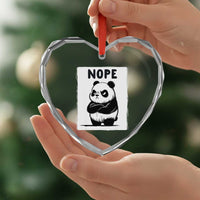 Grumpy Panda Says Nope Heart Crystal Glass Ornament Japanese Aesthetic Panda Bear Graphic