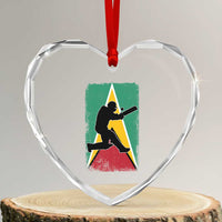 Guyana Cricket Heart Crystal Glass Ornament Retro Vintage Sport Guyanese Flag West Indies Cricket Fan