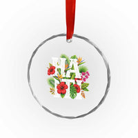 Haiti Tropical Floral Hibiscus Palm Leaves Island Graphic Crystal Glass Ornament Haitian Heritage Pride