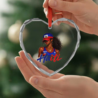 Haitian Girl Heart Crystal Glass Ornament Melanin Black Girls Haiti Flag Proud Haitienne