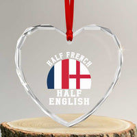 Half French Half English Split Flag Graphic Heart Crystal Glass Ornament Patriotic Anglo England France Dual Heritage DNA Ancestry