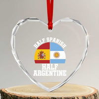 Half Spanish Half Argentine Flag Graphic Heart Crystal Glass Ornament Proud Spain Argentina Dual Heritage Pride