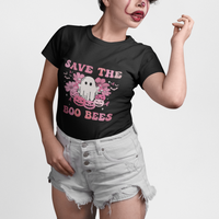 Halloween T Shirt Breast Cancer Awareness Save Your Boo Bees Spooky Boos Ghost Halloween T-Shirt for Halloween lovers, Spooky Season - Wonder Print Shop
