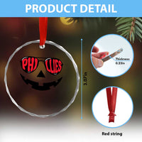 Halloween Phillies Crystal Glass Ornament Philadelphia Baseball Red October Jackolantern Pumpkin Face TS10