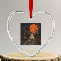 Halloween Spooky Ghost Biking Heart Crystal Glass Ornament Vintage Ghost Riding Bicycle Gothic Moonlit Pumpkin Autumn Graphic