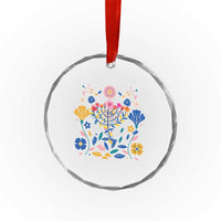 Hanukkah Floral Menorah Crystal Glass Ornament Jewish Gift For Women TS12