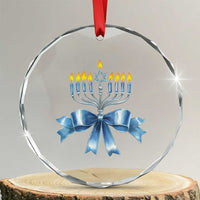 Hanukkah Menorah Jewish Coquette Bow Crystal Glass Ornament TS09