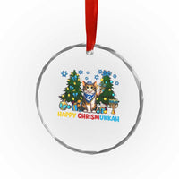Happy Chrismukkah Crystal Glass Ornament Funny Christmas Hanukkah Cat Lover Gift - Wonder Print Shop