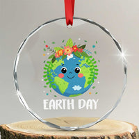 Happy Earth Day Crystal Glass Ornament Cute Earth With Floral TS02