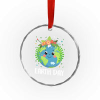 Happy Earth Day Crystal Glass Ornament Cute Earth With Floral TS02