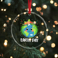 Happy Earth Day Crystal Glass Ornament Cute Earth With Floral TS02