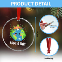 Happy Earth Day Crystal Glass Ornament Cute Earth With Floral TS02