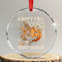 Happy Fall Resist Fascism Crystal Glass Ornament Halloween Fall Pumpkin - Wonder Print Shop