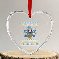 Happy Hanukkah Ugly Sweater Heart Crystal Glass Ornament Funny Sloth Carrying Menorah Jewish Gift - Wonder Print Shop