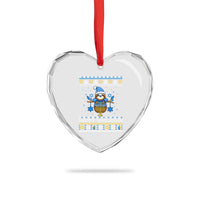 Happy Hanukkah Ugly Sweater Heart Crystal Glass Ornament Funny Sloth Carrying Menorah Jewish Gift - Wonder Print Shop