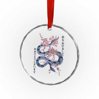 Happy Japanese New Year 2025 Crystal Glass Ornament Year Of The Snake Sakura Cherry Blossom - Wonder Print Shop