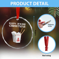 Happy Jewish Christmas Crystal Glass Ornament Chinese Noodle Asian Take Out TS11