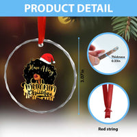 Have A Melanin Xmas African American Santa Girl Xmas Crystal Glass Ornament TS11