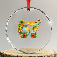 Hawaii Six Seven Crystal Glass Ornament Tropical Hibiscus Vacation Graphic