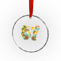 Hawaii Six Seven Crystal Glass Ornament Tropical Hibiscus Vacation Graphic