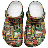 Hawaiian Santa Christmas Pattern Clogs Shoes Black Version - Wonder Print Shop