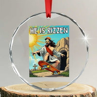 He is Rizzen Crystal Glass Ornament Funny Jesus Skateboarding Christian Meme - Wonder Print Shop