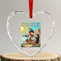 He is Rizzen Heart Crystal Glass Ornament Funny Jesus Skateboarding Christian Meme - Wonder Print Shop