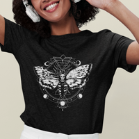 Moth T Shirt For Women Geometric Moon Phases Moth Death's Head Hawkmoth Occult Nature Mandala Mystic Night Peaceful Meditation Shirt for Women, Moth T-shirt, Spirituality Shirt - Wonder Print Shop