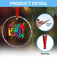 Hello First Grade Teacher Crystal Glass Ornament Back To School 1st Grade Team TS10