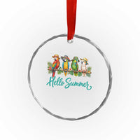 Hello Summer Parrots Crystal Glass Ornament Tropical Beach Vacation Graphic