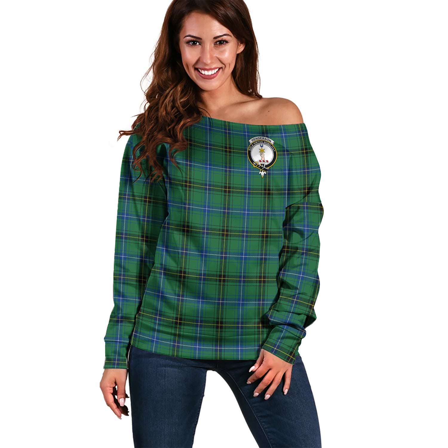 henderson-ancient-clan-tartan-off-shoulder-sweater-family-crest-sweater-for-women