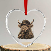 Highland Cow Funny Cute Coffee Lover Graphic Heart Crystal Glass Ornament