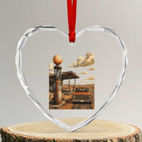 Highway 66 Classic Gas Pump Desert Classic Pickup Truck Car Lover Heart Crystal Glass Ornament