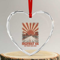 Highway 66 Main Street of America Sunset Horizon Heart Crystal Glass Ornament Centennial 1926-2026 Retro Desert Sunburst Graphic