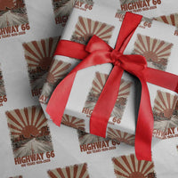Highway 66 Main Street of America Sunset Horizon Wrapping Paper Roll Centennial 1926-2026 Retro Desert Sunburst Graphic