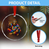 Hippie Bigfoot Peace Sign Tie Dye Sasquatch Crystal Glass Ornament