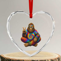 Hippie Bigfoot Peace Sign Tie Dye Sasquatch Heart Crystal Glass Ornament