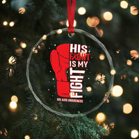 His Fight Is My Fight Crystal Glass Ornament Red Ribbon HIV Awareness Boxing Gift - Wonder Print Shop