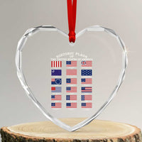 Historic Flags of The United States of America Heart Crystal Glass Ornament US History 4th of July