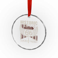 Historic Route Highway 66 Crystal Glass Ornament Vintage American Flag