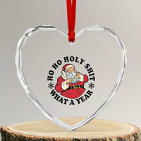 Ho Ho Holy Shit What A Year Heart Crystal Glass Ornament Funny Christmas Santa - Wonder Print Shop
