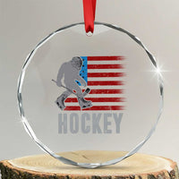 Hockey Bigfoot USA Flag Crystal Glass Ornament Vintage Patriotic Ice Hockey Player TS10