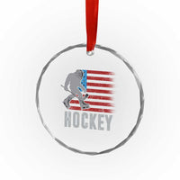Hockey Bigfoot USA Flag Crystal Glass Ornament Vintage Patriotic Ice Hockey Player TS10