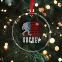 Hockey Bigfoot USA Flag Crystal Glass Ornament Vintage Patriotic Ice Hockey Player TS10